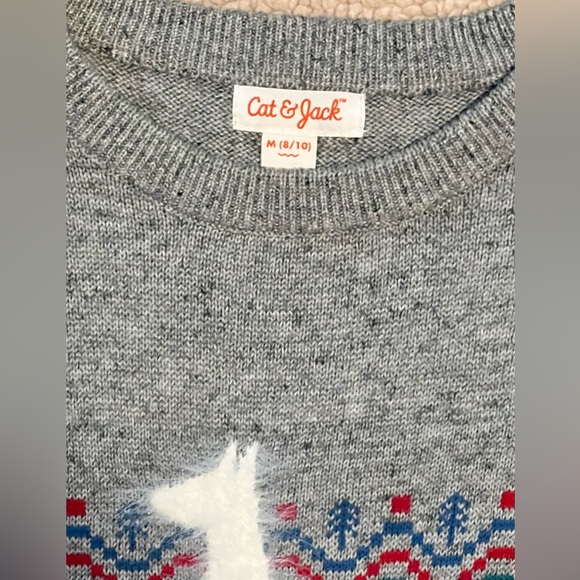 Cat & Jack Size Medium 8 10 Alpaca Llama Fair Isle Sweater Gray Crewneck EUC LN - Picture 2 of 3